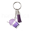 Faux Suede Tassel & Imitation Bubble Tea/Boba Milk Tea Resin Keychain KEYC-JKC01203-01-2