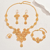 Vintage Alloy Flower Tassel Bracelets & Earrings & Necklaces & Rings Set for Bride Wedding Evening Party US5034-5