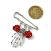 Halloween Skeleton Hand Alloy & Synthetic Coral Flower Pendants Kilt Pins JEWB-BR00169-3