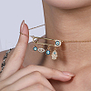 Brass Micro Pave Clear Cubic Zirconia Blue Evil Eye Safety Pin Pendant Necklaces for Women UQ5475-2
