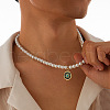 Flat Round with Sun Alloy Pave Synthetic Turquoise Pendant White Round Plastic Imitation Pearl Beaded Necklaces for Men FS-WG1EB0C-01-2