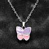 304 Stainless Steel Lilac and Pink Enamel Butterfly Cinerary Casket Pendant Necklaces NJEW-V002-01P-1