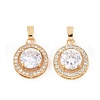Brass Micro Pave Clear Cubic Zirconia Pendants KK-E068-VC441-2