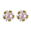 Flower Brass Micro Pave Cubic Zirconia Stud Earrings EJEW-M082-20P-4