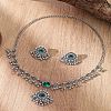 Flower Alloy Rhinestone Pendant Necklace & Stud Earring FS-WG1C18E-05-1