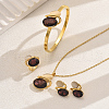 Oval Stainless Steel Rhinestone Bracelets & Earrings & Necklaces & Rings Sets for Women JD9188-2-2