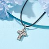Natural Dalmatian Jasper Cross Pendant Necklaces NJEW-JN04624-04-2