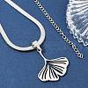 Ginkgo Leaf 304 Stainless Steel Herringbone Chains Pendant Necklaces NJEW-K253-36P-2