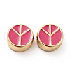 Flat Round with Peace Sign Brass Enamel Beads KK-G419-05G-3