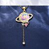 304 Stainless Steel Hot Pearl Enamel Constellation Planet Pendant Necklaces NJEW-D310-01H-G-5