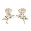 Flower Brass Enamel Stud Earrings EJEW-K308-04G-2
