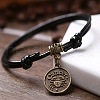 Alloy Flat Round with Constellation Charms Double Layer Black Imitation Leather Cord Adjustable Anklets WGE0879-05-1