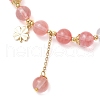 Natural Quartz Crystal & Cherry Quartz Glass Round Beaded Stretch Bracelets BJEW-JB11935-01-3