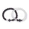 2Pcs 2 Styles 8mm Round Frosted Glass Beaded Stretch Bracelet Sets BJEW-JB10623-3