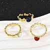 316 Stainless Steel with Natural Mixed Gemstone Cuff Rings RJEW-Z098-01G-02-2
