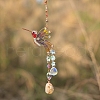 Wire Wrapped Glass Beads & Metal Bird Hanging Ornaments PW-WG06B21-01-2