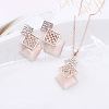 Rhombus Alloy & Cat Eye & Rhinestone Pendant Necklace & Stud Dangle Earring Sets FS-WGCC3FD-01-1