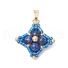 Dyed Natural Lapis Lazuli & Glass Seed Beaded Star Pendants PALLOY-MZ00692-03-1