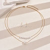 Stainless Steel Round Imitation Pearl Style Double Layer Necklaces & Stud Earrings Sets for Women FS8712-5