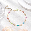 304 Stainless Steel Enamel Colorful Heart Link Anklets AJEW-AN00642-1
