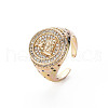 Colorful Cubic Zirconia Flat Round with Guanyin Wide Band Cuff Ring RJEW-N035-080-NF-3
