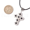 Glass Seed Beads & Synthetic Blue Goldstone Beaded Cross Pendant Necklaces NJEW-MZ00103-03-3