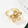 Flower Brass Micro Pave Clear Cubic Zirconia Cuff Rings RJEW-S633-02G-3
