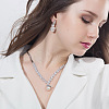 Leaf Brass Micro Pave Clear Cubic Zirconia Pendant Necklaces & Stud Dangle Earrings Sets FS-WG7D71A-01-3