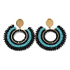 Woven Glass Beaded Donut Dangle Stud Earrings EJEW-A105-11G-1