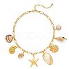Brass & Natural Shell Starfish Shell Shaped Pendant Bib Necklaces for Beach FS-WG21969-01-3