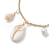 Glass Pearl and Spiral Shell Anklets AJEW-AN00578-3