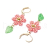 304 Stainless Steel Flower with Leaf Leverback Earrings EJEW-MZ00456-01-4