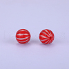 Printed Round with Stripe Pattern Silicone Focal Beads SI-JX0056A-138-1