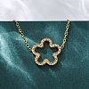 304 Stainless Steel Crystal Rhinestone Flower Pendant Necklaces NJEW-R026-05G-2