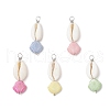 Natural Cowrie Shell & Plastic Shell Shape Pendants PALLOY-JF03795-1