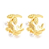 Rack Plating Brass Leaf Cuff Earrings with Plastic Pearl EJEW-A028-56G-1