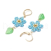 304 Stainless Steel Flower with Leaf Leverback Earrings EJEW-MZ00456-05-4