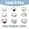 FIBLOOM 9Pcs 9 Style Cat Eye & Cubic Zirconia Open Cuff Rings Set RJEW-FI0001-12-2