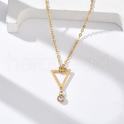 304 Stainless Steel Crystal Rhinestone Geometric Pendant Cable Chain Necklaces NJEW-Z073-01G-02-1