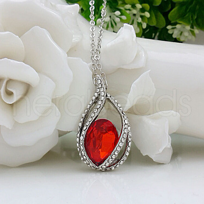 Teardrop Alloy Crystal Rhinestone & Glass Pendant Necklaces for Women FS-WGA4344-04-1