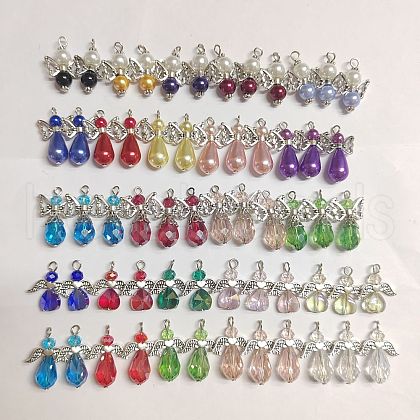 CHGCRAFT 60pcs 5 Style Electroplate Glass & ABS Plastic & Acrylic Pendants FIND-CA0004-19-1