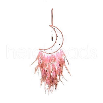 Moon Woven Net/Web with Feather Pendant Decoration HJEW-I013-06-1