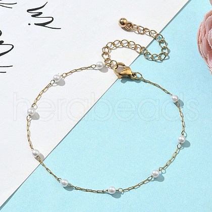 Round  ABS Imitation Pearl Beaded Link Bracelets for Women BJEW-JB11836-1
