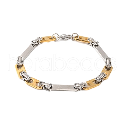201 Stainless Steel Rectangle Byzantine Chain Bracelets BJEW-B078-111GP-1