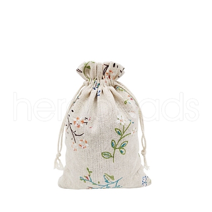 Printed Cotton Imitation Burlap Packing Pouches Drawstring Bags PW-WG7B662-22-1