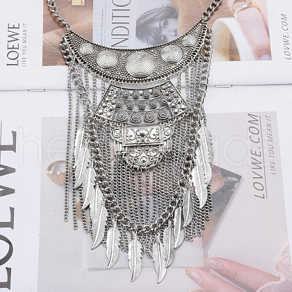 Ethnic Style Alloy Multi Layered Feather Tassel Chunky Bib Necklaces for Women FS-WGB63BE-01-1