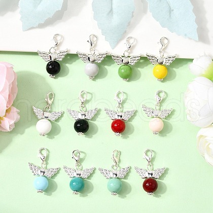 12Pcs Opaque Solid Color Glass Pendant Decorations HJEW-JM03460-1