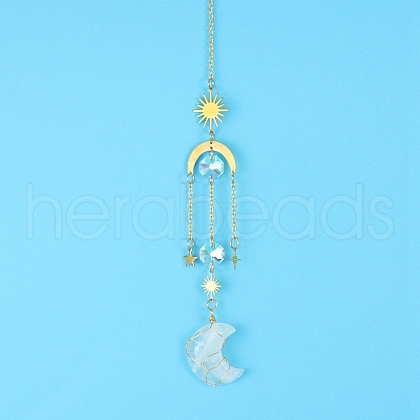 Quartz Crystal Moon Sun Catcher Hanging Ornaments HJEW-PW0002-11A-1