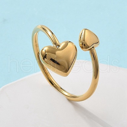 304 Stainless Steel Heart Cuff Rings for Women RJEW-A063-01D-G-1