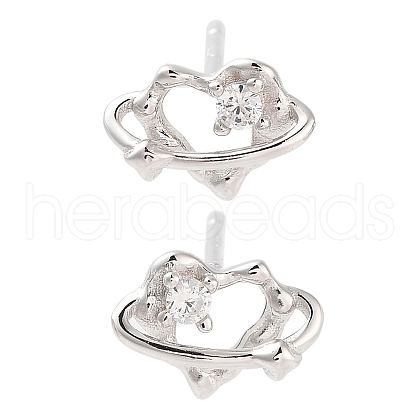 925 Sterling Silver Micro Pave Clear Cubic Zirconia Stud Earrings for Women EJEW-F342-04P-1
